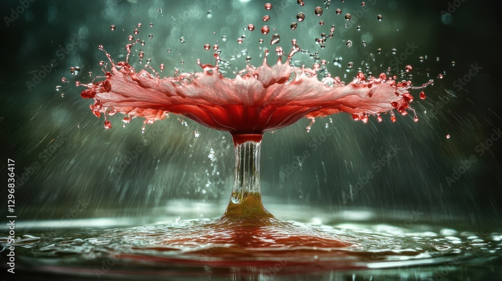 Poster captivating water drop collision creating a crown shape with splash