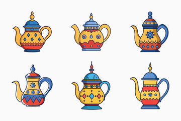 Colorful arabic teapot kettle Icon bundle set in flat isolated vector illustration pack for eid celebration