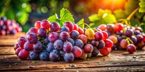 Fototapeta premium Slow Motion Grapes on Table: Lush Vineyard Harvest Scene, Multiple Angles
