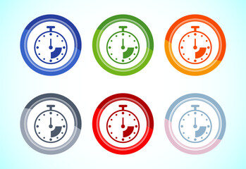 Clock Icon Design Illustration, Watch Icon For Apps and Websites, 6 color button design set