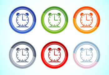 Clock Icon Design Illustration, Watch Icon For Apps and Websites, 6 color button design set