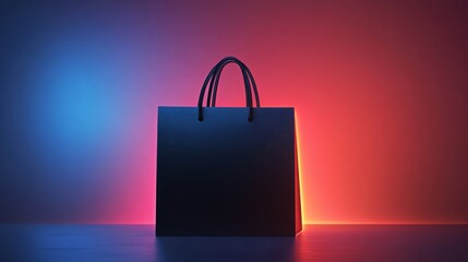 Black Shopping Bag Neon Light Background