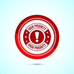 High priority icon design illustration. High priority label badge sign symbol, Red color button design