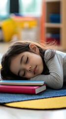Peaceful Slumber: A Little Girl Napping on a Colorful Mat