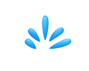 A minimal design features five blue droplets arranged to form a fan shape with a soft gradient.
