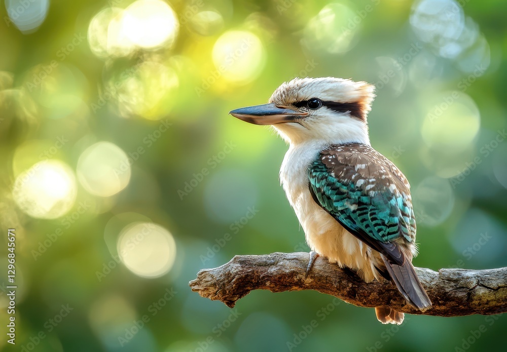 Poster beautiful kingfisher perched on a branch showcasing vibrant feathers against a blurred background wi