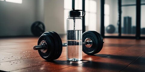 Hydration is Key: Fuel Your Fitness Journey with Water.  A refreshing drink awaits after a great workout session in the gym.