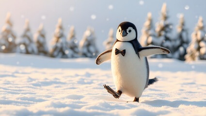 a cute penguin dancing on the snow