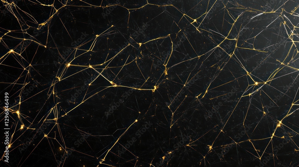 Poster abstract network pattern, gold lines on dark background, futuristic design, digital art, possible us