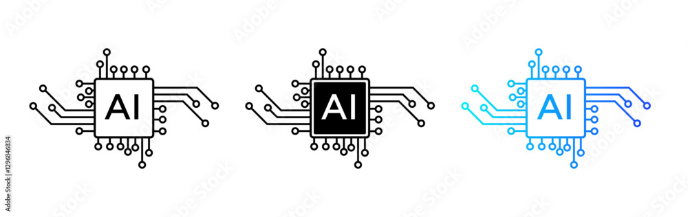Poster a modern ai icon with a digital circuit chip, representing artificial intelligence, cybernetics, and