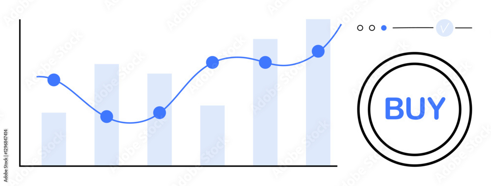 Aufkleber bar and line graph displaying rising financial data trends and a prominent buy button. ideal for inv