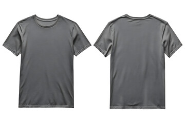 Gray blank t shirt front and back mockup for design presentation,blank t shirt template from two sides isolated on transparent and white background