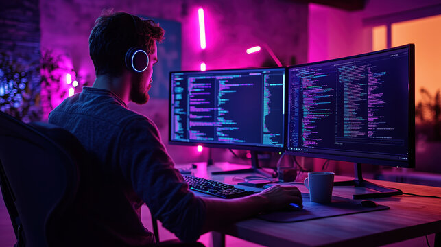 Night coding session in a tech environment