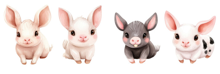 Whimsical watercolor rabbits in playful background art studio digital colorful creative design