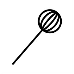Lollipop line icon. Striped caramel spiral swirled on stick. Black outline Halloween lolly pop treat symbol. Editable stroke. Vector illustration isolated on white background.