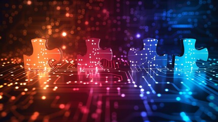 Obraz premium Interlocking puzzle pieces representing circuit patterns for microservices integration concept