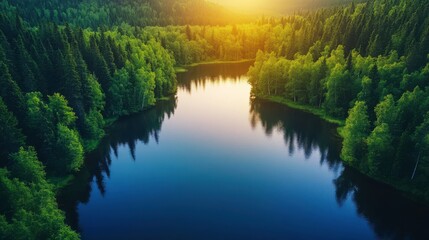 Vibrant Lake Reflections at Sunset with Lush Surroundings