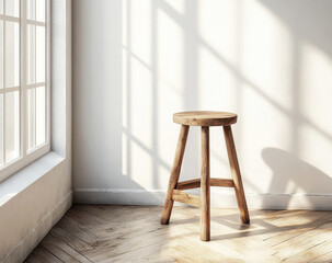 Rustic Wooden Stool in Bright Room with Natural Light
