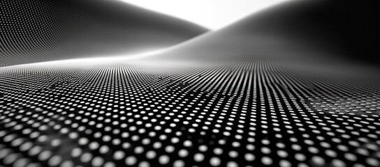 Abstract grayscale image of a textured, undulating surface with a repeating dot pattern.