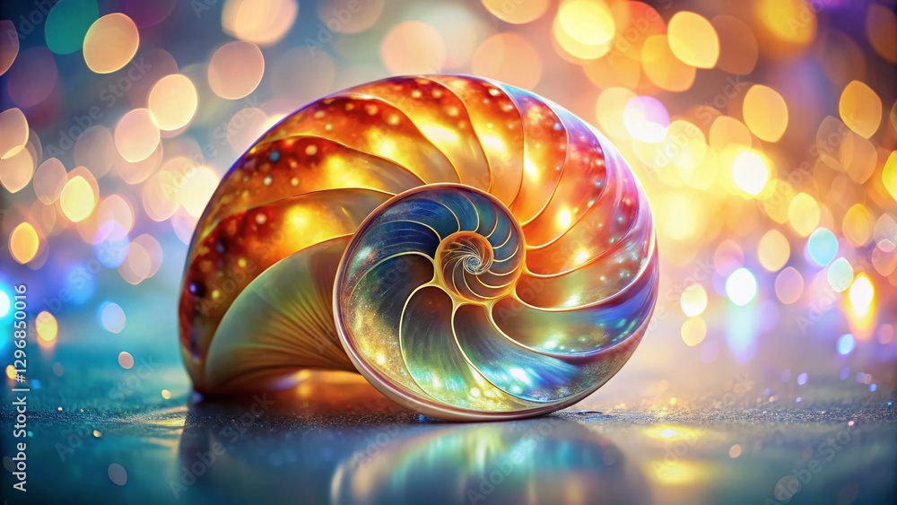Poster stunning nautilus shell with bokeh background - isolated stock photo