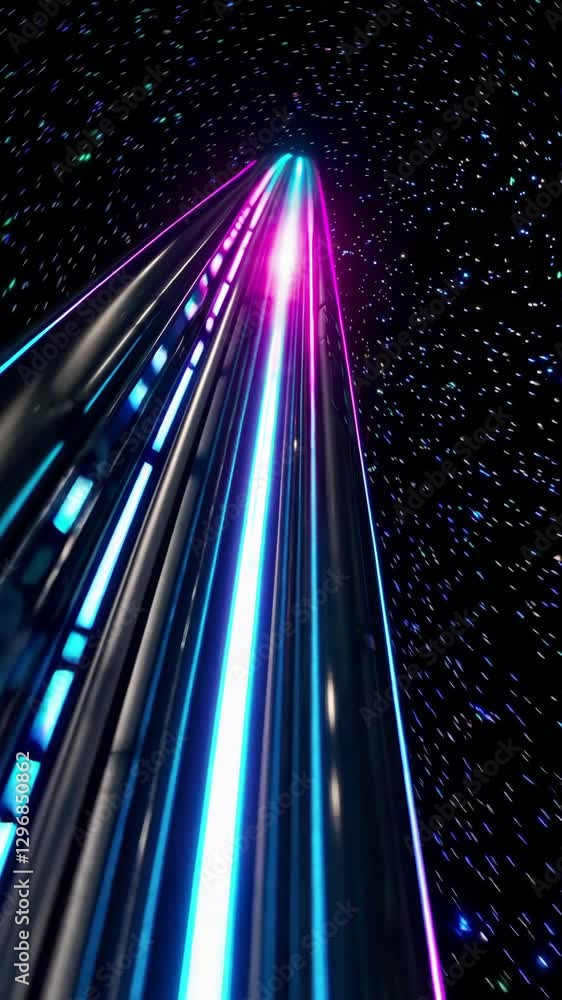 Poster this captivating visual takes viewers on a dynamic journey through a galaxy of vivid neon lights and
