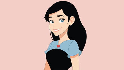 Adorable vector illustration of a smiling girl with long hair.