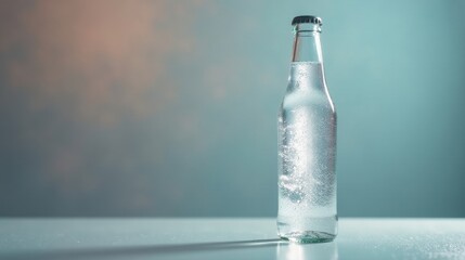 Refreshing Sparkling Water in a Glass Bottle on a Table