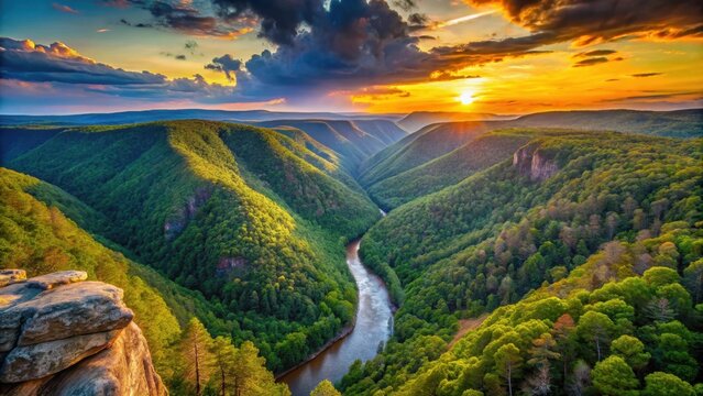 Panoramic View of Pine Creek Gorge at Dawn , panarama view