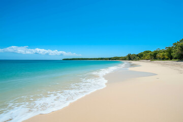 beautiful sandy beach and soft blue ocean wave on a sunny day