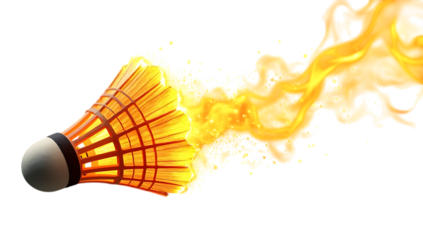 Glowing Shuttlecock with Fire Trail, Isolated Background