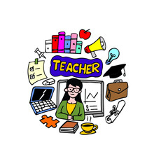 teacher doodle set hand drawn sketch vector illustration