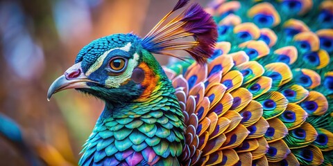 Obraz premium A bird's plumage featuring intricate patterns and vibrant hues on its feathers, showcasing delicate textures and colors that catch the light , wildlife photography , avian beauty