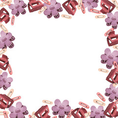 Watercolor illustrations of hairpins and hair items. Hand-drawn set of isolated clip art frame on a white background. Bright and stylish pictures of realistic hairpins and hair care devices for