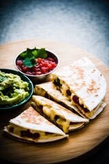 Delicious quesadillas with melted cheese, served with guacamole