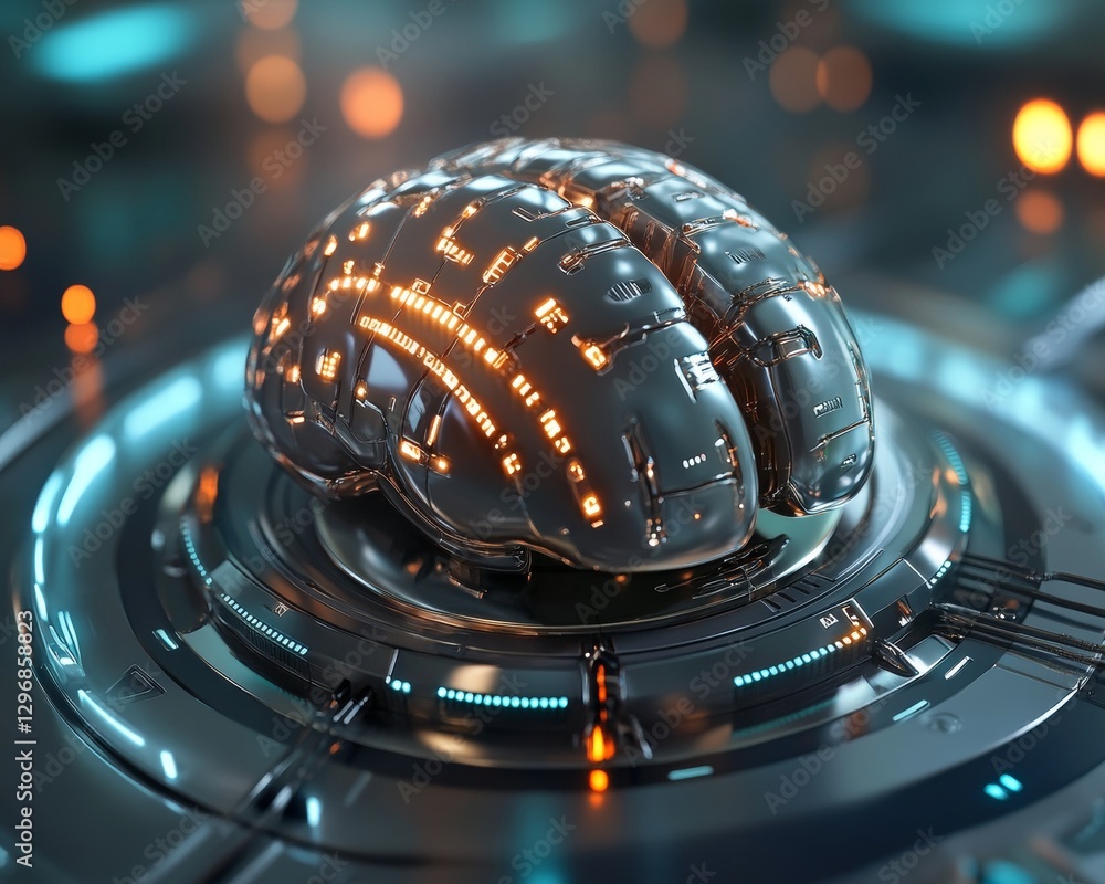 Poster cutting-edge ai brain technology futuristic laboratory digital art high-tech environment close-up vi