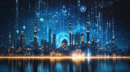 Digital Cityscape of Mosques at Night