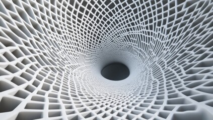 A stunning 3D rendering of a spiral tunnel with bright light