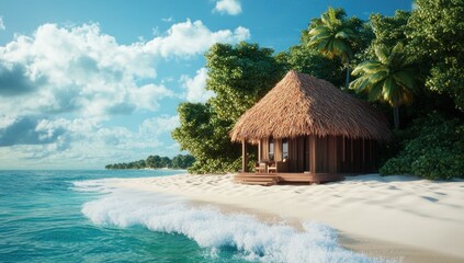 Tropical beach hut on a secluded island.