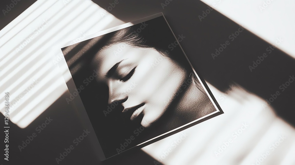 Poster a serene portrait with shadows creating a calming atmosphere.