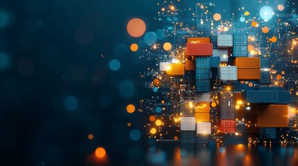 Innovative logistics solutions for global shipping digital workspace infographic high-tech environment aerial view supply chain optimization