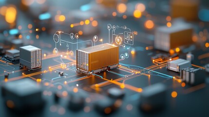 Logistics and supply chain management revolution digital city 3d render futuristic environment aerial viewpoint innovation in transportation and technology