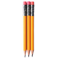 Neatly Arranged Set of Three Pencils with Erasers in Bright Colors