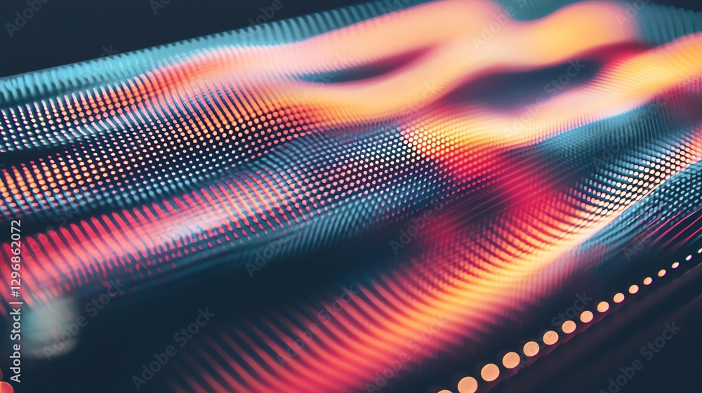 Poster abstract image showcasing vibrant light waves and digital patterns in motion.