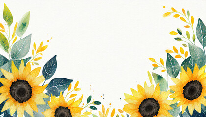 Watercolor Sunflower Isolated On Transparent Background. Wedding frame. Invitation template. Greeting card