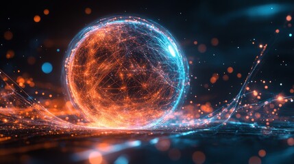 Energy sphere, glowing, abstract, dark background, technology concept