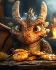 Adorable Baby Dragon Enjoys Golden Brown Treats