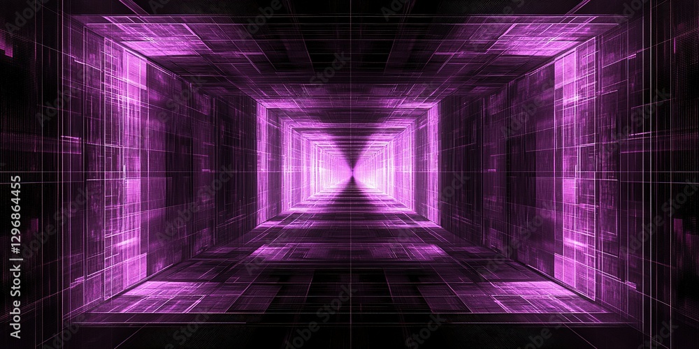 Poster vivid tunnel of purple light with geometric patterns creating a futuristic atmosphere