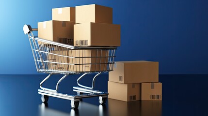 Shopping cart filled with cardboard boxes