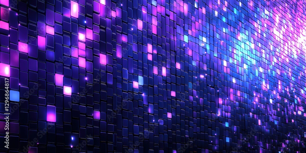 Poster colorful abstract pattern of glowing tiles in vibrant hues creating a dynamic visual effect