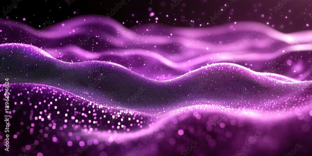 Poster vibrant purple waves with sparkling particles create a captivating visual experience in a dreamlike 